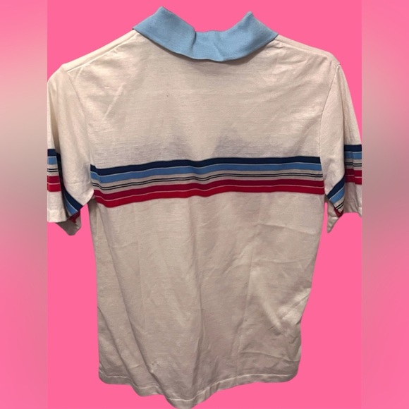 Men’s Striped Polo Shirt - Blue with colored stripes - Picture 3 of 3
